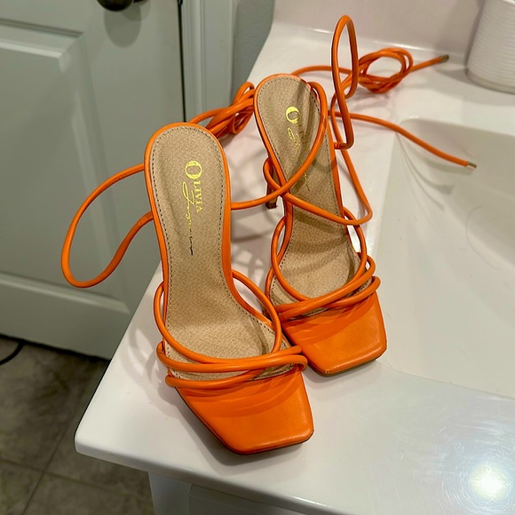 Orange Girly Strappy Heels - Picture 1 of 1